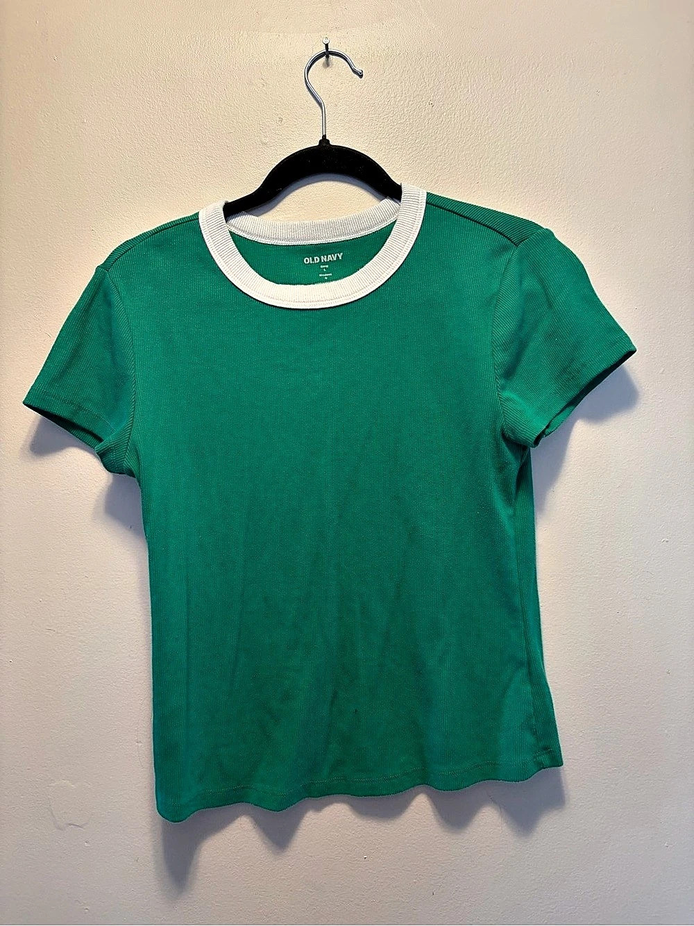 Old Navy Rib-Knit Ringer Tee Green Short Sleeve